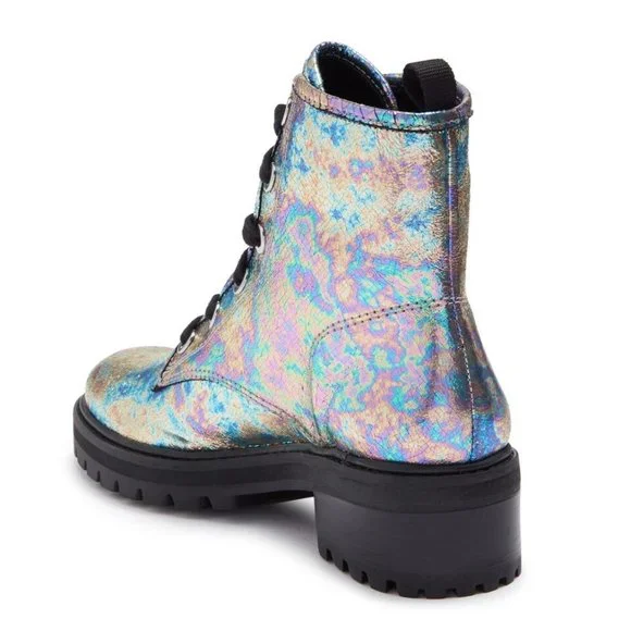 NWT SCHUTZ Stormy Holographic Leather Lace-Up Boot - Picture 4 of 8